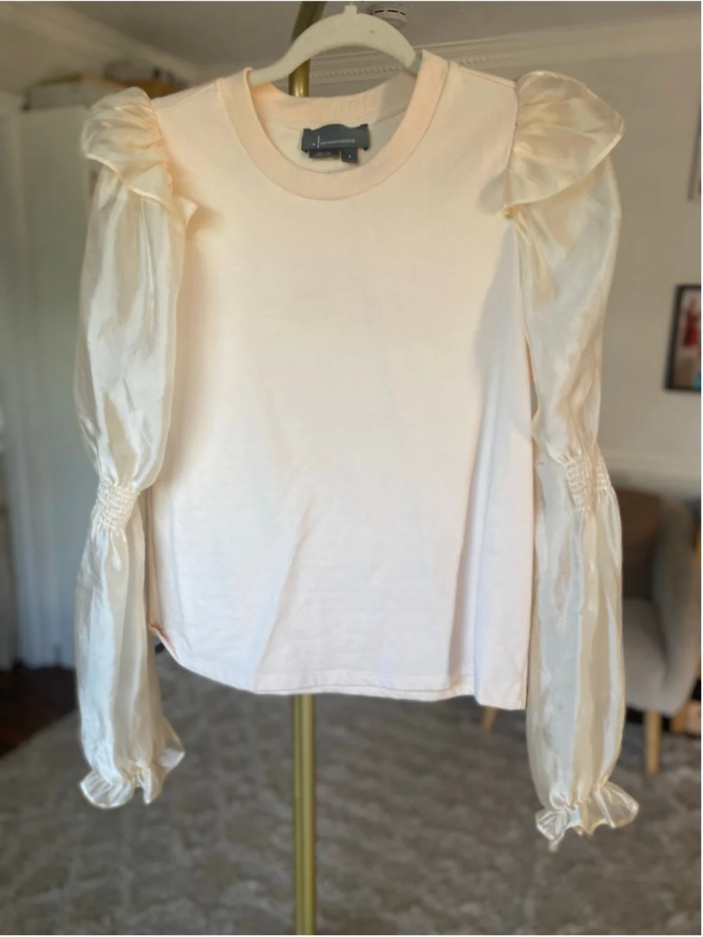 Anthropologie Puff Sleeve Cream Blouse Coquette Romantic Old Money Parisian Boho